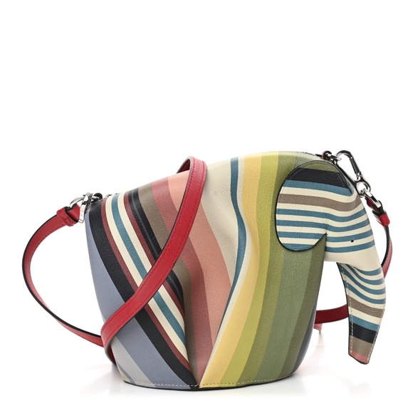 LOEWE  Calfskin Mini Stripe Elephant Crossbody Bag Multicolor - Picture 1 of 9